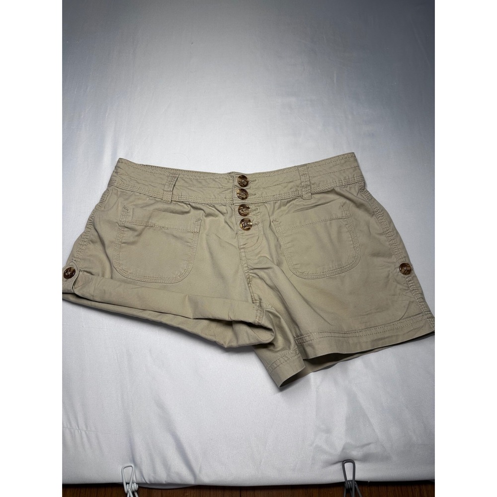No Boundaries Womens Junior Tan Sesame Cotton Button Fly Cargo Shorts Size 11